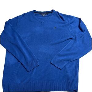 US Polo ASSN Sweater Mens Plus XL Blue Knit V-Neck Long Sleeve Pull Over
